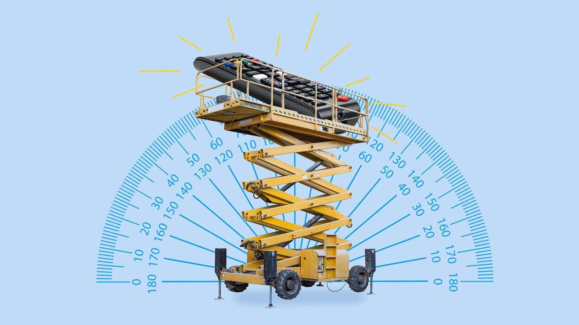 Remote control in a lift, with a graphic of a scale behind it