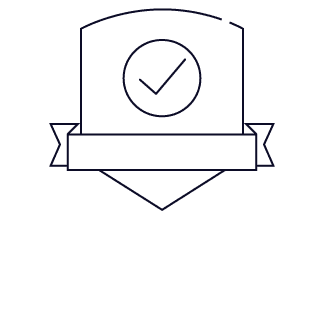Logo of a certification badge with a check mark